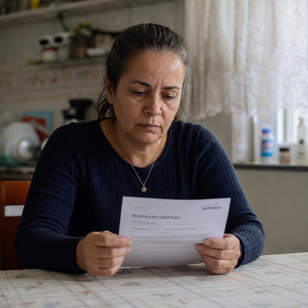 Pessoa preocupada lendo uma carta de negativa do plano de saúde